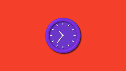 Purple color 3d wall clock isolated on red background, Counting down 3d wall clock