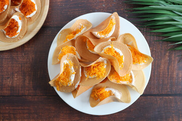 Thai Crispy pancake ( Thai dessert and snack called Kanom Buang) - Very famous authentic Thai snack...