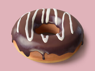 3d rendering of a tasty donut with chocolate topping on a pink background