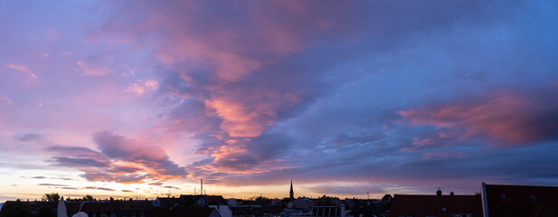 Leipzig, Panorama , Sonnenuntergang , Blaue Stunde, Wolken, Farbenspiel , Abendrot