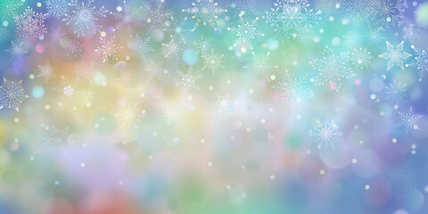 Christmas colored background of complex big and small falling snowflakes with bokeh effect