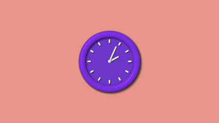 New purple color 12 hours 3d wall clock isolated on red light background, Counting down wall clock