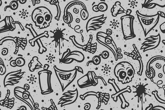 Seamless grunge pattern with street art doodle illustration