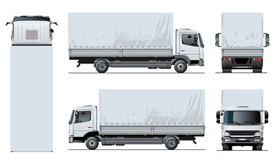 Vector awning flatbed truck template isolated on white background - 384699217