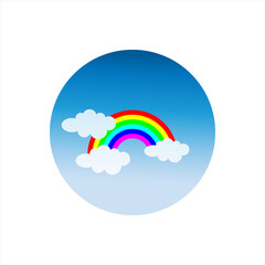 Blue sky background with clouds and rainbow. vector eps 10
