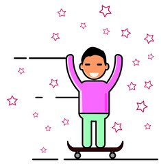 A child on a skateboard. An icon of a child on skateboard.