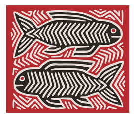 fish illustration of mola kuna from panama san Blas guna - obrazy, fototapety, plakaty