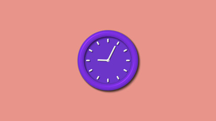 New purple color 3d wall clock isolated on red light background, 12 hours 3d wall clock