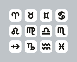 Zodiac Symbols Icons Black & White Flat Design Set Big