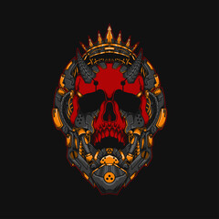 skull king head illustration with a mecha theme, perfect for the design of t-shirts, merchandise, stickers, posters, etc.