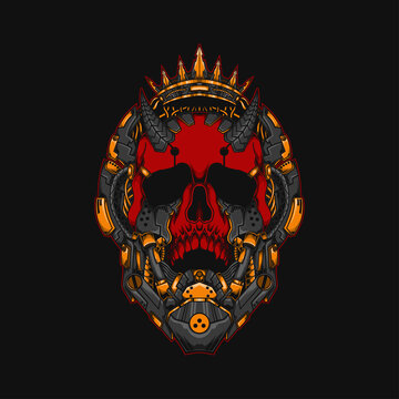 skull king head illustration with a mecha theme, perfect for the design of t-shirts, merchandise, stickers, posters, etc.