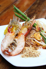 Pad Thai with Spaghetti noodles and Grilled Giant River Prawn.