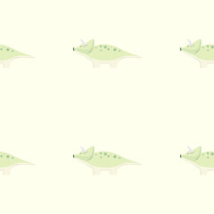 Seamless pattern with green cute dinosaurs