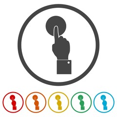 Hand with pointing finger ring icon, color set