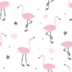 Childish seamless pattern with cute flamingo . Creative texture for fabric and textile