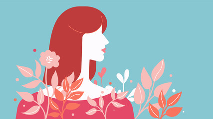 Beautiful women and plants.  Abstract female character with  leaves, flowers, floral element. Female concept for beauty, cosmetics, social media.