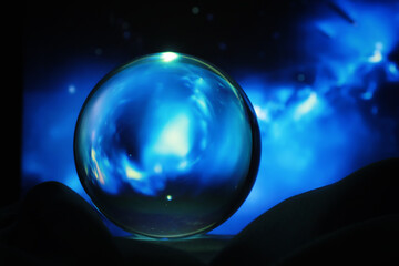 Astrological background. Crystal ball with predictions. Horoscope of the stars. Fortune telling and determination of fate. Soothsayer with a crystal ball.