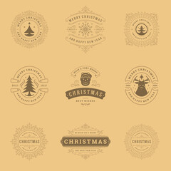 Christmas sayings labels and badges vector design elements set