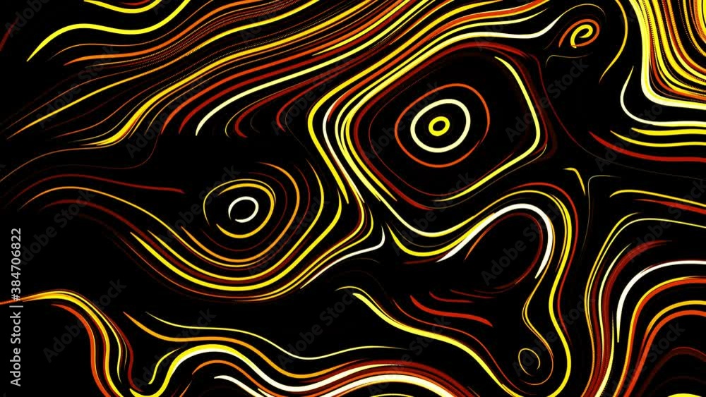 Poster abstract creative looped bg with curled lines like yellow trails on surface. lines form swirling pat