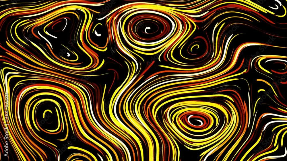 Poster abstract creative looped bg with curled lines like yellow trails on surface. lines form swirling pat