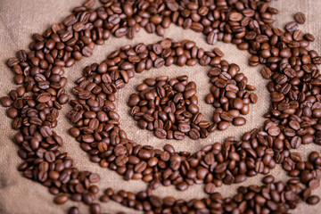 Coffee beans on canvas