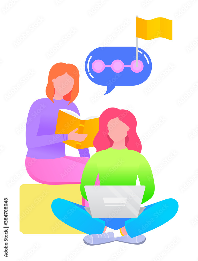 Aufkleber students studying courses and preparing for exams reading books and passing online tests. business d