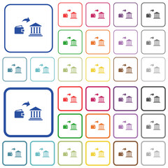 Money deposit to bank outlined flat color icons