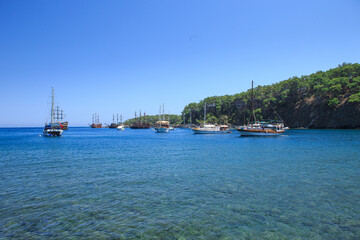 Beautiful sea bay with pleasure yachts on a summer sunny day.