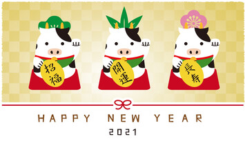  	年賀状　明るい金屏風　年賀状2021 招き猫