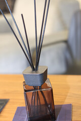 Fresh Home Fragrance Sticks. The Ritual. Home design concept. Gray background