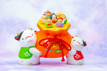 2021年干支の牛（丑、うし）年賀状素材