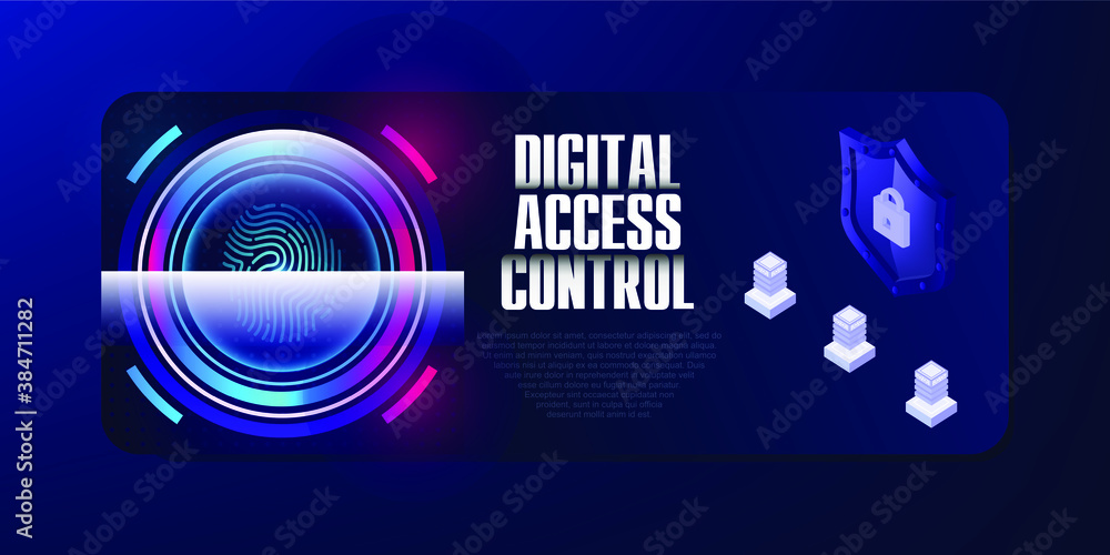 Poster fingerprint touch scan. identification and biometric access control. security system concept. access