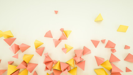 beige and orange pyramids are scattered on a white background. abstract background. 3d render illustration