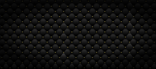 Black leather pattern with golden metal. Luxury background. Vector illustration