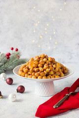 Homemade struffoli. Typical Neapolitan dessert of the Christmas holidays, small balls pastry fried sprinkled with honey