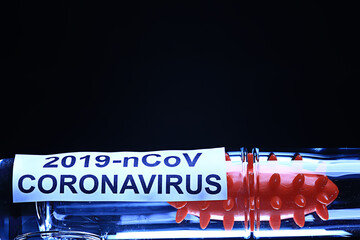 concept test coronavirus covid-19, biohazard, chemical hazard, laboratory imitation