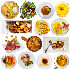 Collage of Spanish dishes on white background. High quality photo
