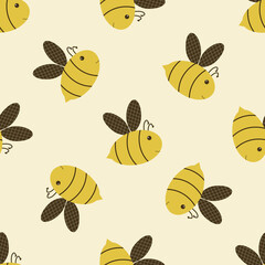 Seamless background with flying bees. Cute bees isolated on yellow background.
For children's textiles, wallpapers, covers and packaging. Flat style

