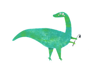 Cute baby style cartoon clip art on a white background illustration. Prehistoric predator in green color. Hand painted art