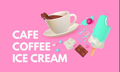Coffee and Ice Cream. Cafe Ad Design Template. Sweets Shop. Gelato. Coffee to Go