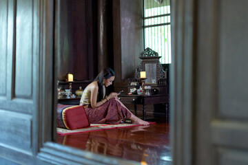 Portrait Thai woman in  retro Thai dress