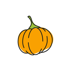 Orange pumpkin vector icon. Symbol of Halloween, Thanksgiving Day. Isolated vegetable on a white background.
