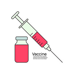 Vector icon of medical syringe with needle and ampoule. Vaccine illustration. Subcutaneous injection.