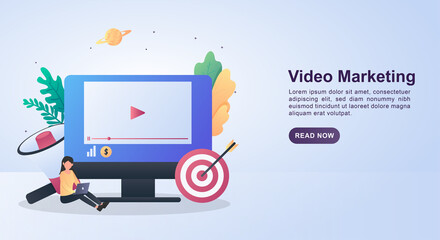 Illustration concept of video marketing with a large target and megaphone.