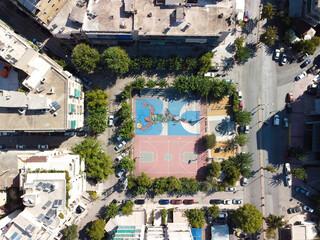Aerial view of basketball courts in Sepolia, Athens