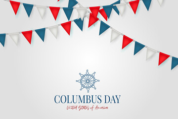 Obraz premium Columbus Day banner. Discovery of America concept background with American flag colors bunting. USA national October holiday. Vector illustration.