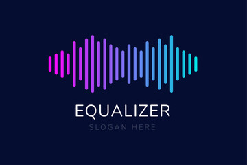 Equalizer sound audio wave light multicolor logo flat design on dark blue background vector illustration