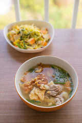 Omelet fried egg minced pork soup