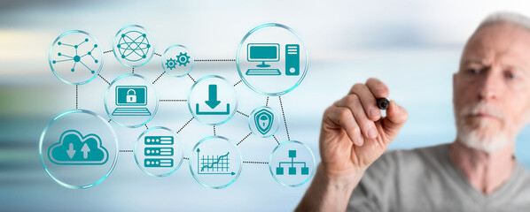 Man drawing cloud networking concept