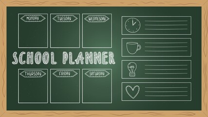 School planner on board. Doodle to do list, chalk drawing student week diary vector template. Page blank calendar, student blackboard weekly organizer illustration
